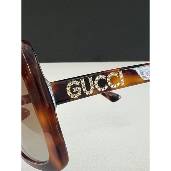 Gucci  GG0418S 003 Rectangular Acetate rhinestone brown Sunglasses -Spotted Turt - Picture 7 of 9